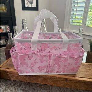 TAYLOR MADISON LARGE RECTANGLE “PINK  FLORAL”  PRINT VINYL BATHROOM STORAGE